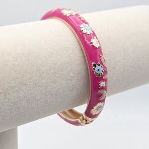 Jiu Long Xing Pink Floral Enamel Bangle Bracelet